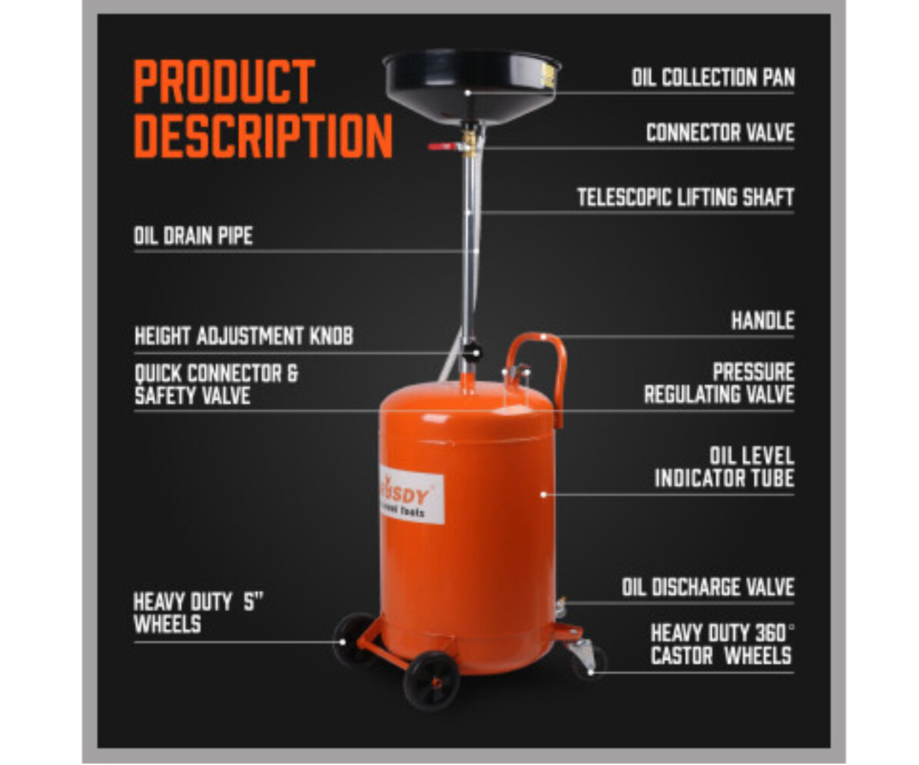 HORUSDY 80L PNEUMATIC WASTE OIL DRAINER