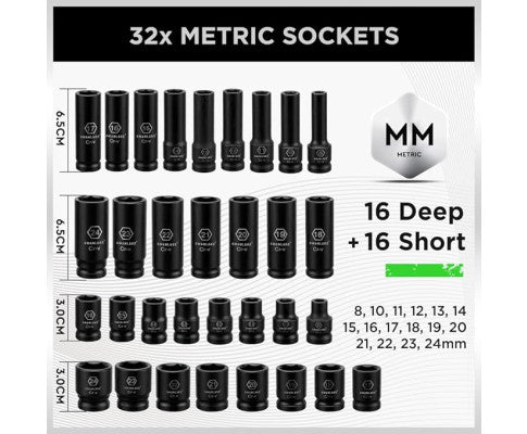 SWANLAKE 1/2" DRIVE IMPACT SOCKET SET 66PCE