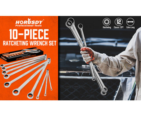 HORUSDY 10PCE X-LONG RATCHET SPANNER SET